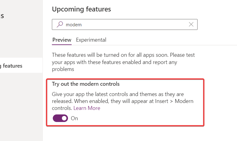 enable modern controls