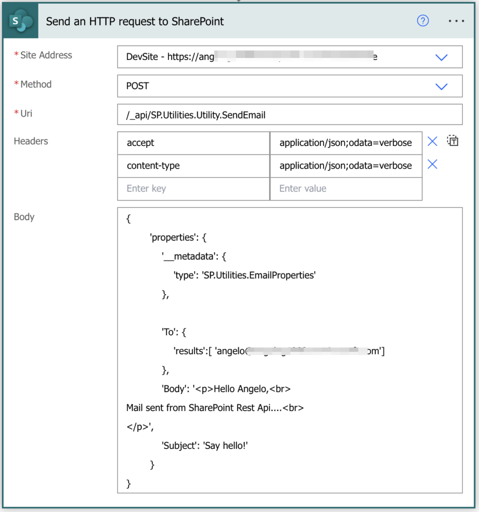 Send email with SharePoint http request