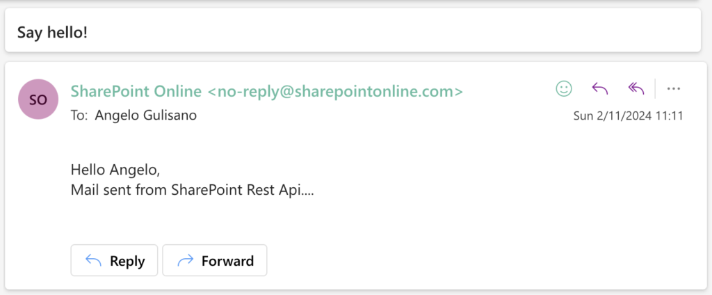 Email sent from SharePoint rest